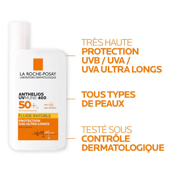 LA ROCHE-POSAY ANTHELIOS UVMUNE 400 CRÈME SOLAIRE FLUIDE INVISIBLE SANS PARFUM
